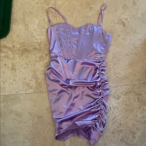 Lavender Satin Ruched Dress